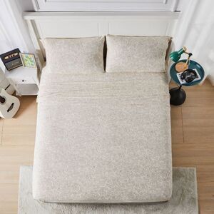 Mingled Threads - Seek Full Topography Print Jersey Sheet Set Cream